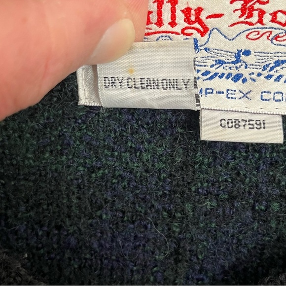 Tally-Ho Women's Size Medium Cardigan Wool Sweater Gold Buttons Plaid Green Blue - Picture 4 of 8